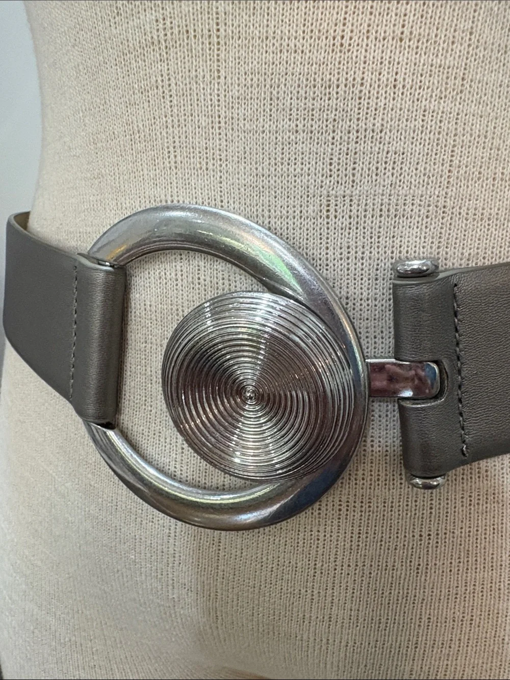 Wynne Collection pewter adjustable wide belt with silver buckle